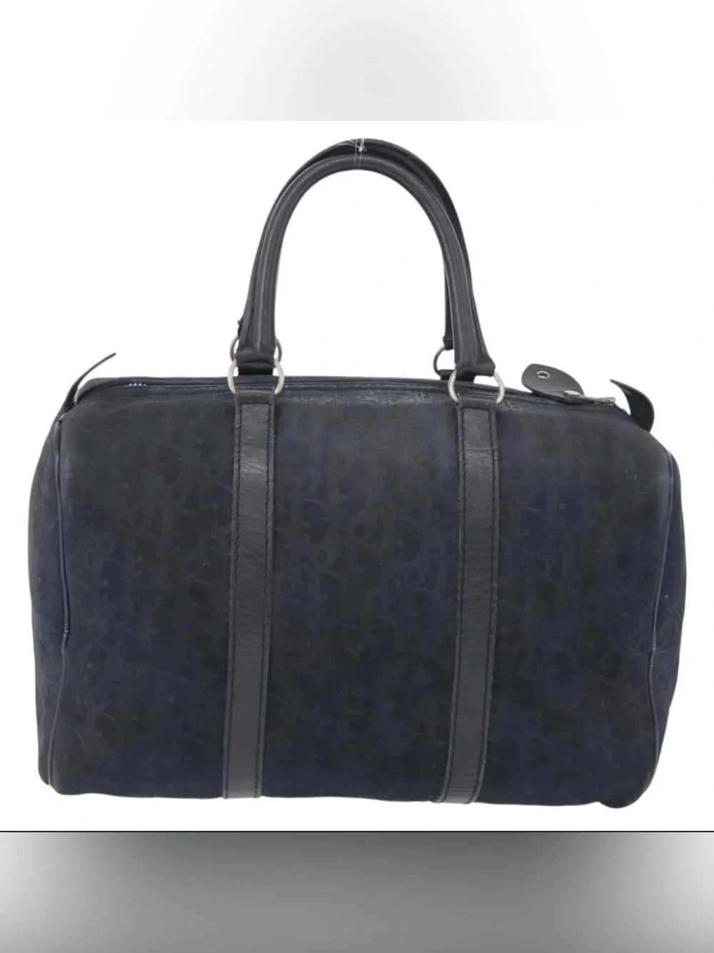 Christian Dior Boston Bag Suede Navy Silver Authentic